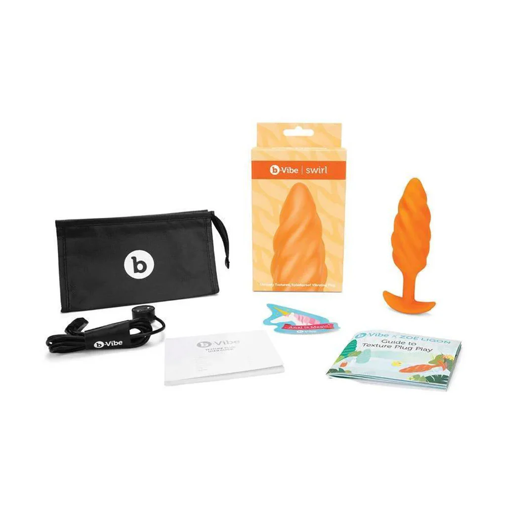 b-Vibe Texture Butt Plug Swirl, Orange, Medium - Image 5