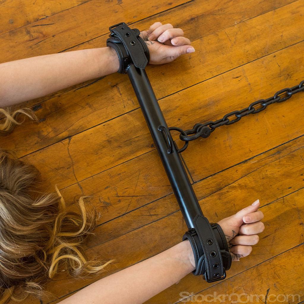 Big Barrel Wrist Spreader Bar 12" w/ Cuffs, Black - Image 3