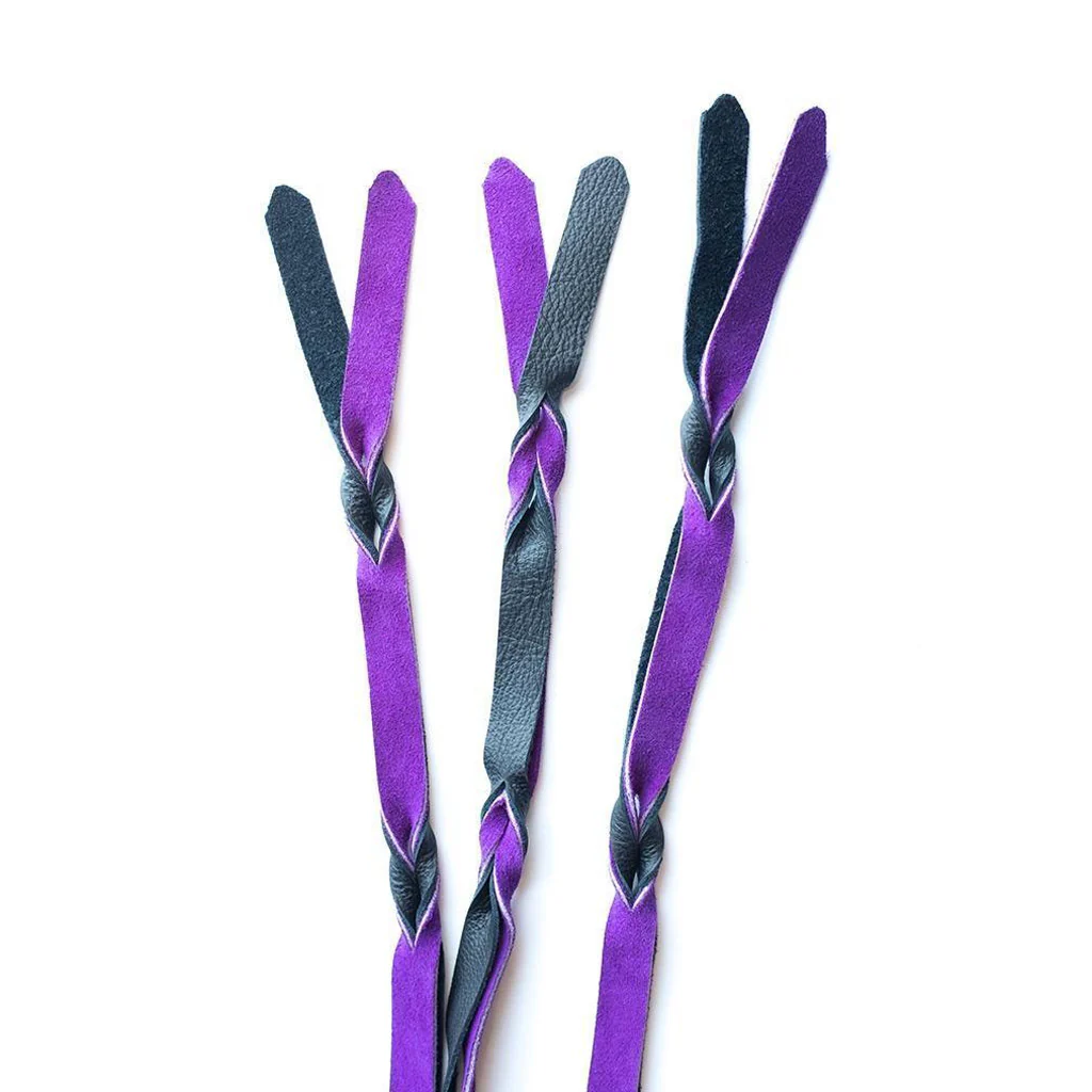 Braided Leather Flogger, Purple & Black - Image 2