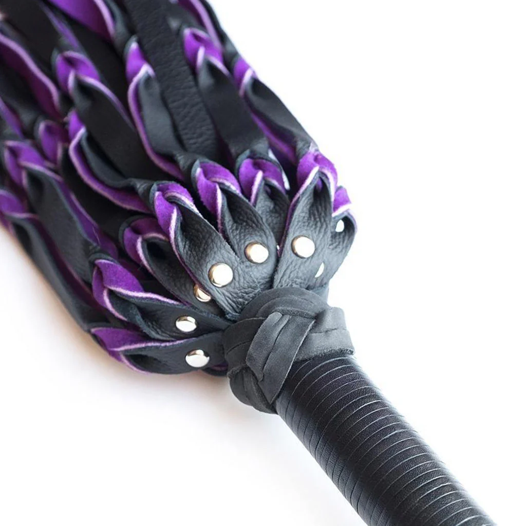 Braided Leather Flogger, Purple & Black - Image 3