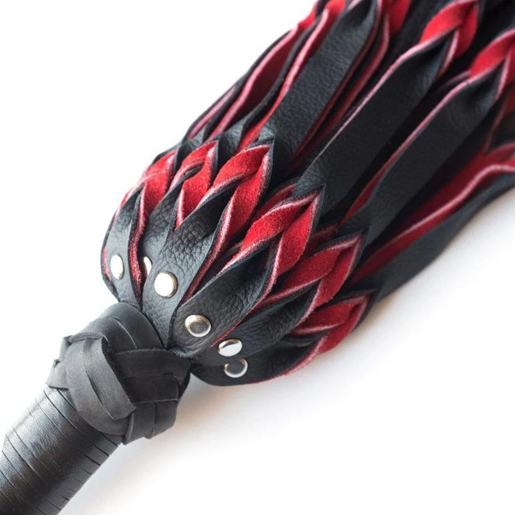 Braided Leather Flogger, Red & Black - Image 3