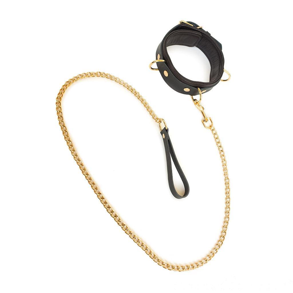 Brown Leather Collar & Leash with Gold Accent Hardware - Image 2
