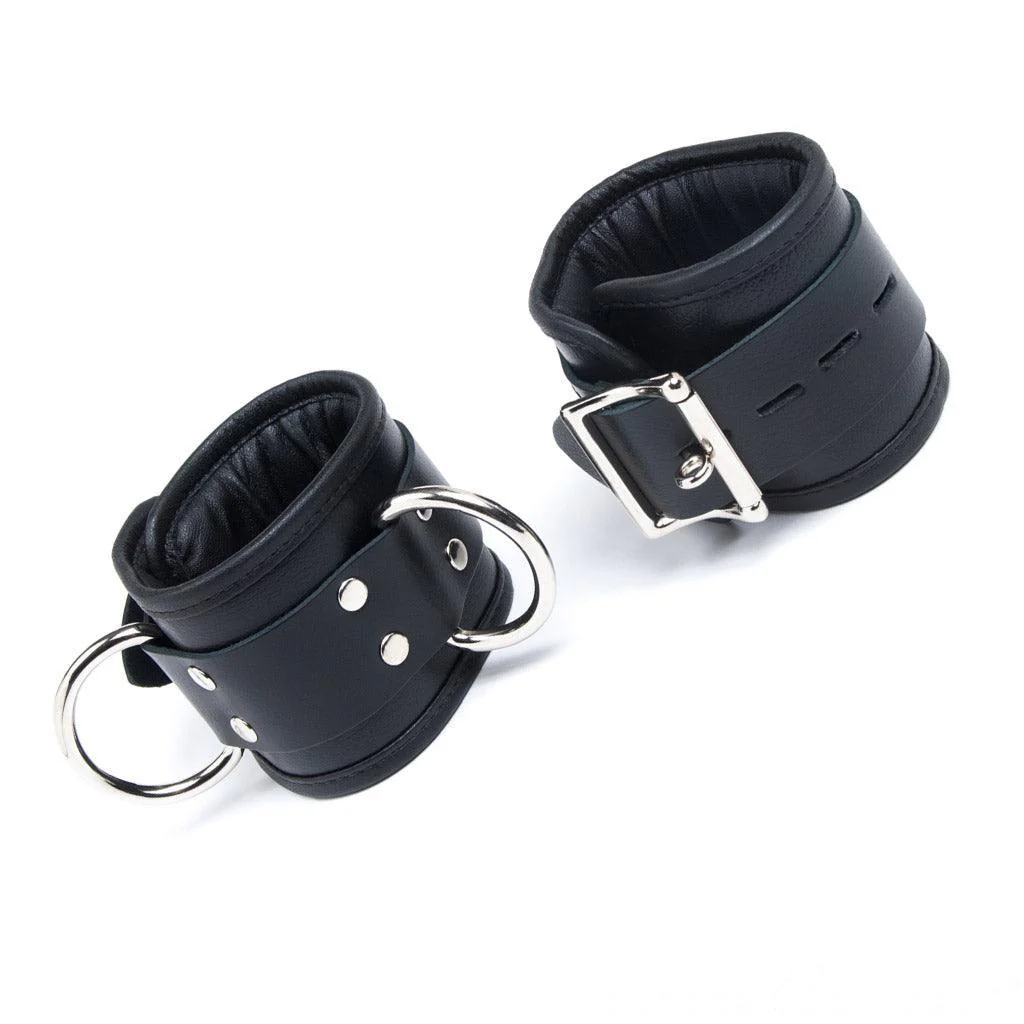 Deluxe Padded Leather Wrist Restraints w/ D Rings, Black - Image 3