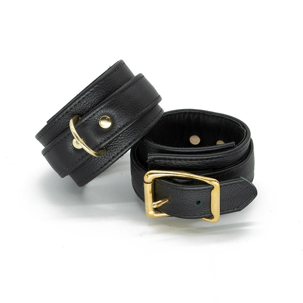 Garment Leather Ankle Cuffs with Brass Gold Hardware - Image 2