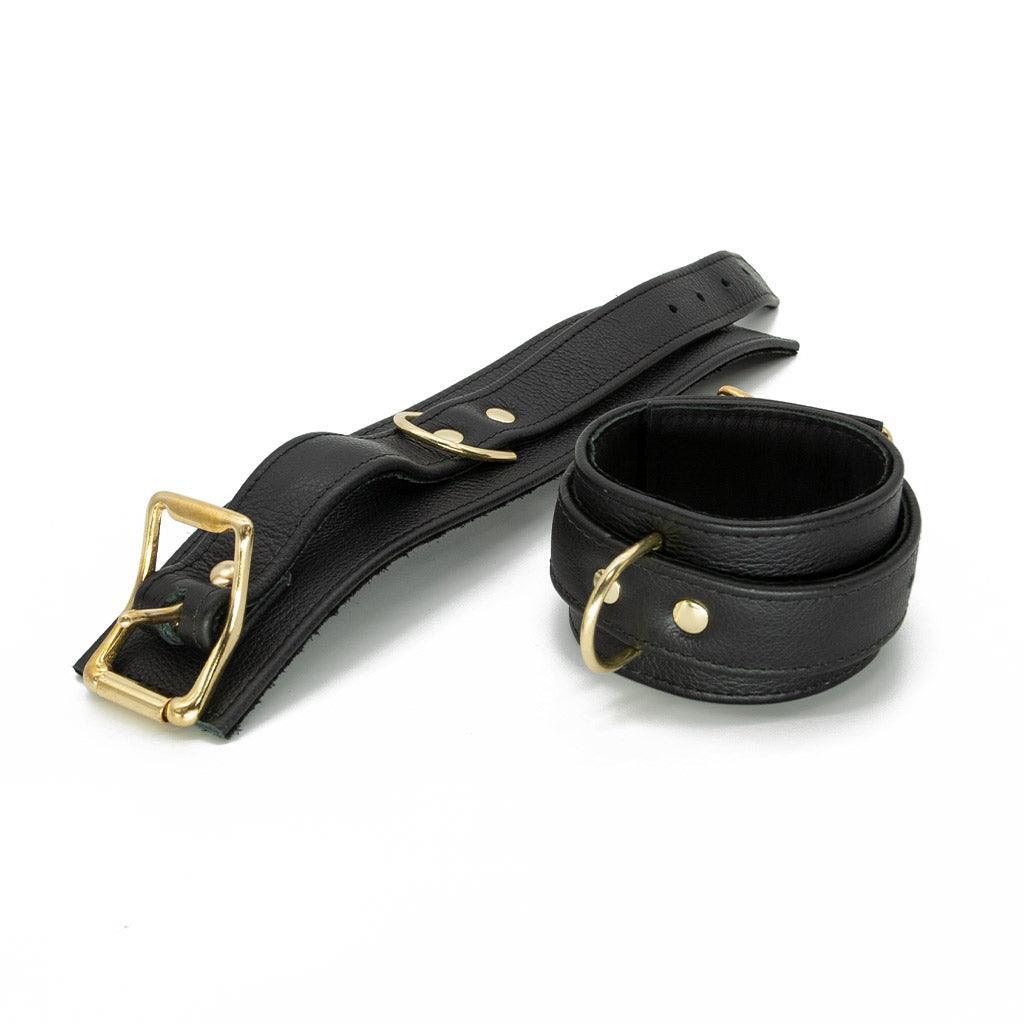 Garment Leather Ankle Cuffs with Brass Gold Hardware - Image 3
