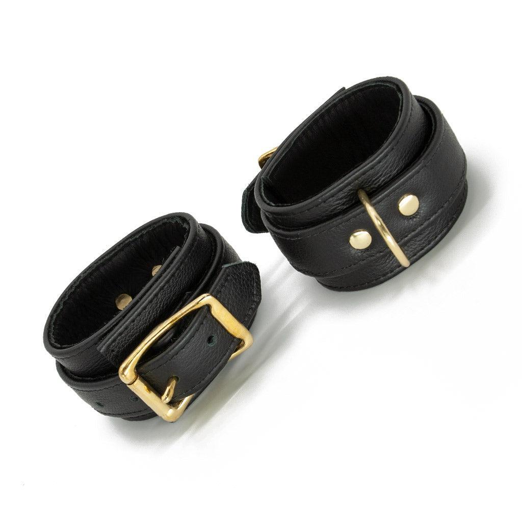 Garment Leather Ankle Cuffs with Brass Gold Hardware - Image 4