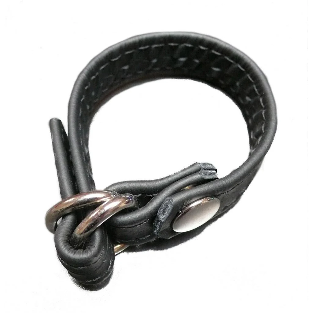 Leather Cock Ring with D-Ring, Black - Image 2