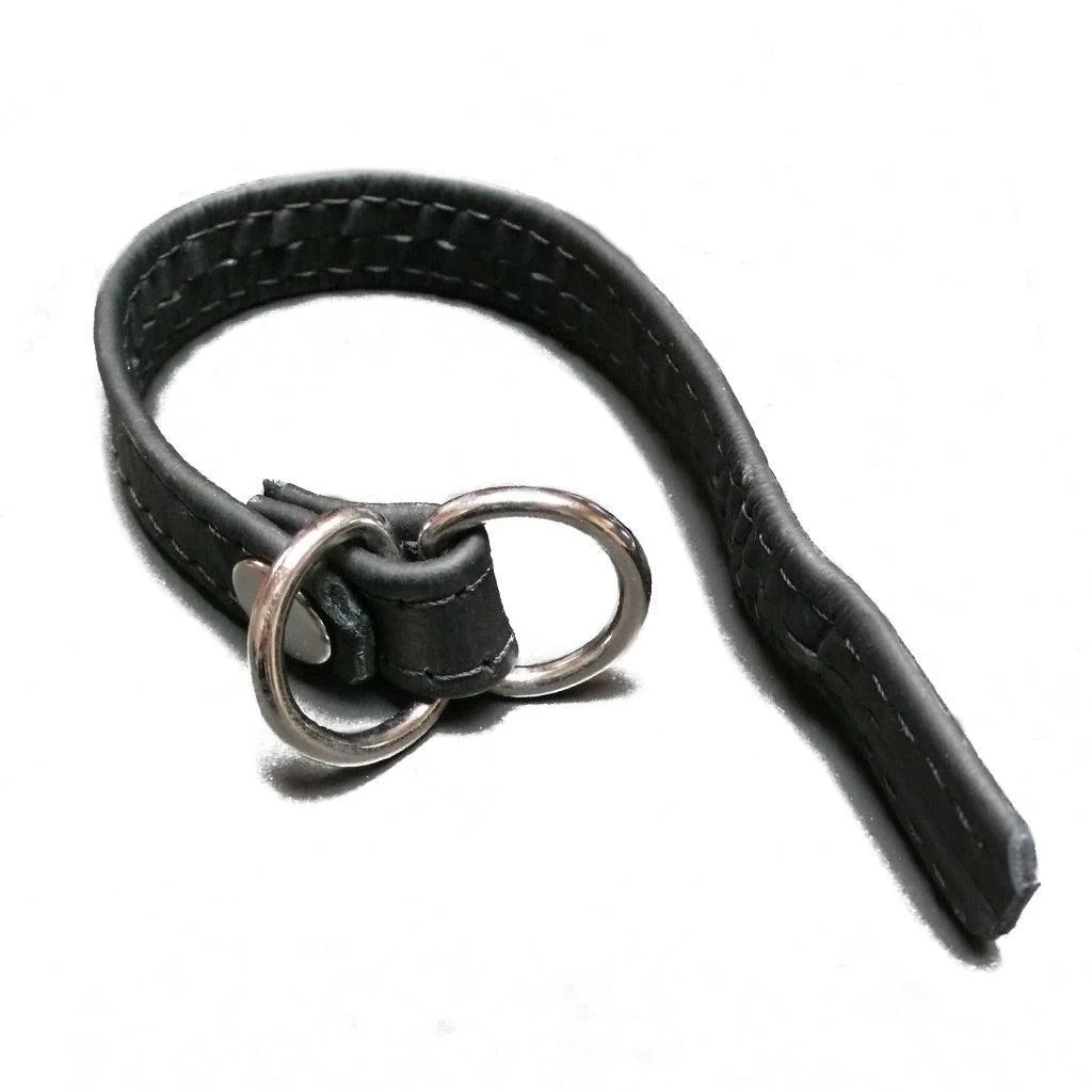 Leather Cock Ring with D-Ring, Black - Image 3