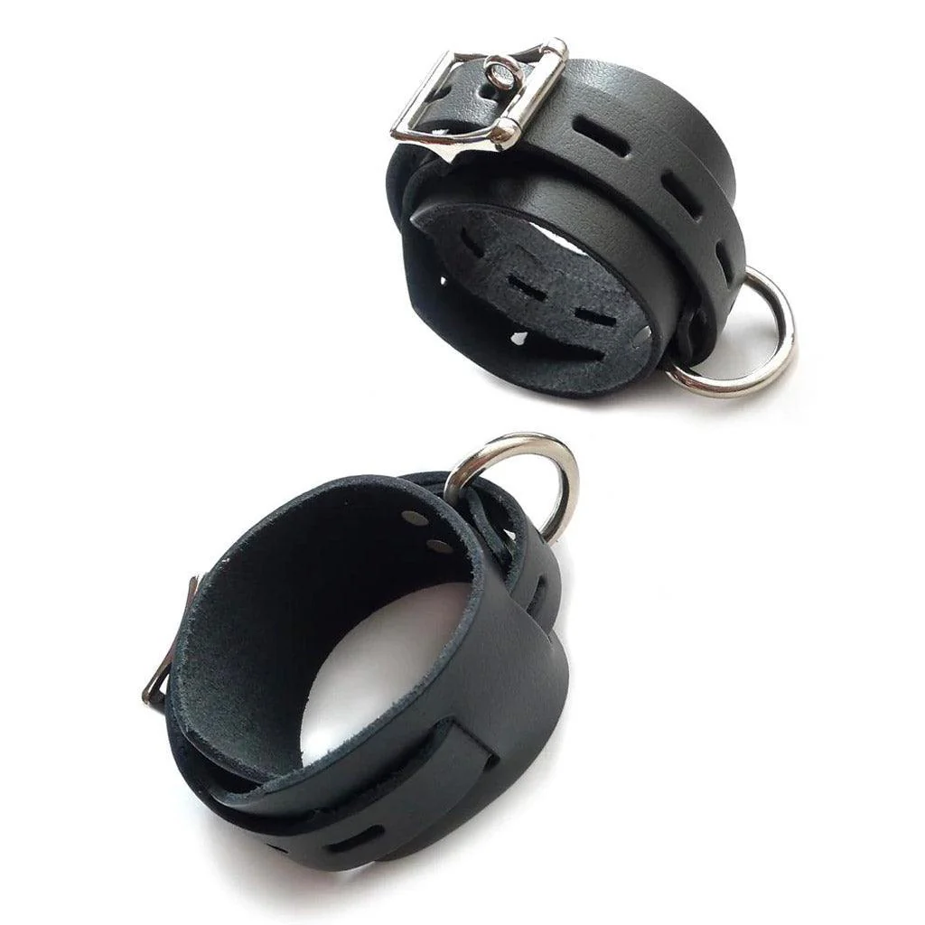 Locking/Buckling Leather Bondage Restraints, Black - Image 2