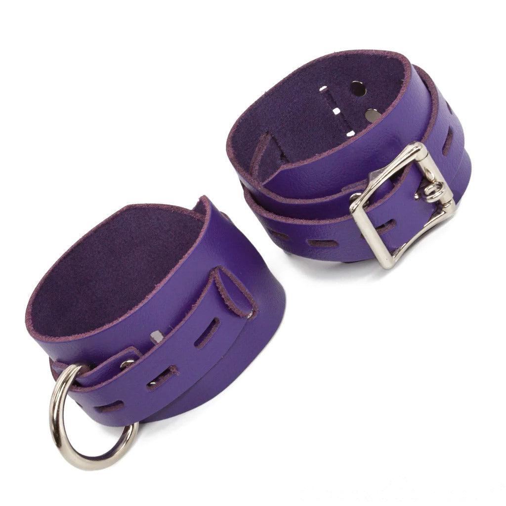 Locking/Buckling Leather Bondage Restraints, Purple