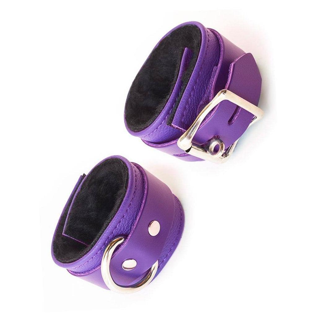 Purple Fleece Lined Garment Leather Wrist Cuffs - Image 2