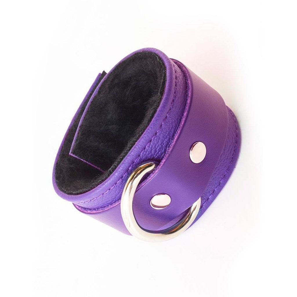Purple Fleece Lined Garment Leather Wrist Cuffs - Image 3