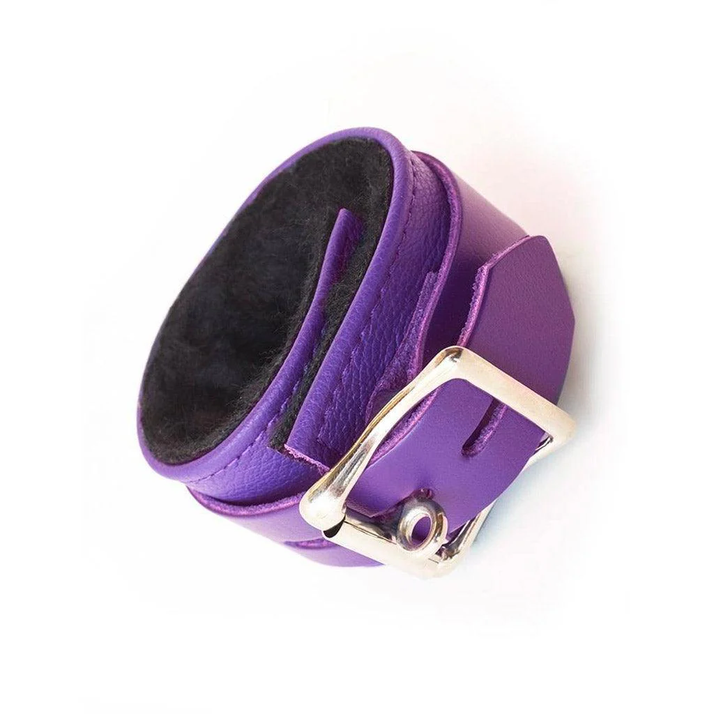 Purple Fleece Lined Garment Leather Wrist Cuffs - Image 4