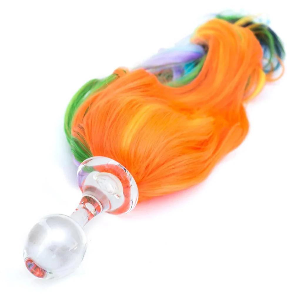 Rainbow Detachable Ponytail Glass Butt Plug - Image 2