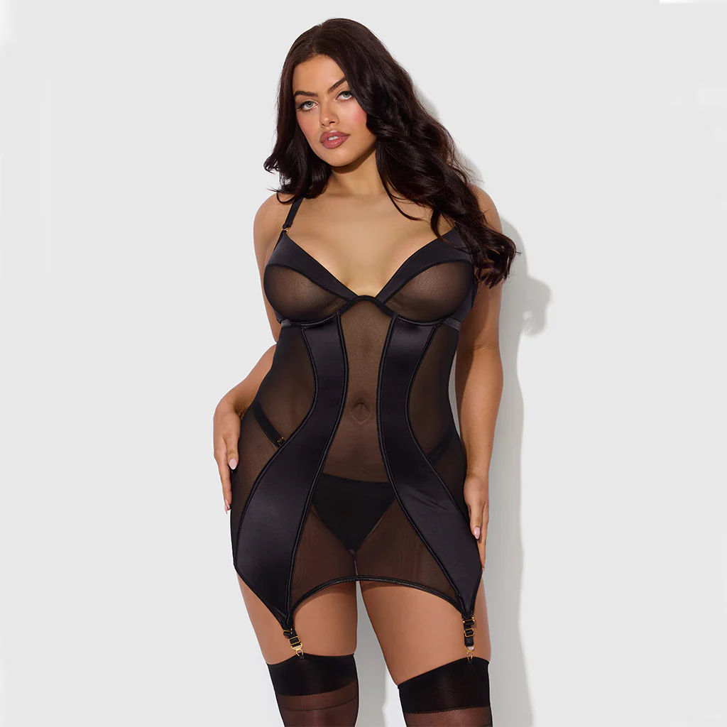 Raquel Mesh and Silky Micro Underwire Chemise & G-String Set - Image 3