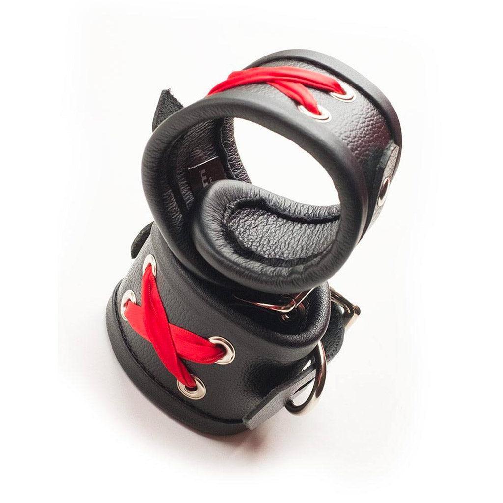 Red Laced Leather Wrist Cuffs - Image 2