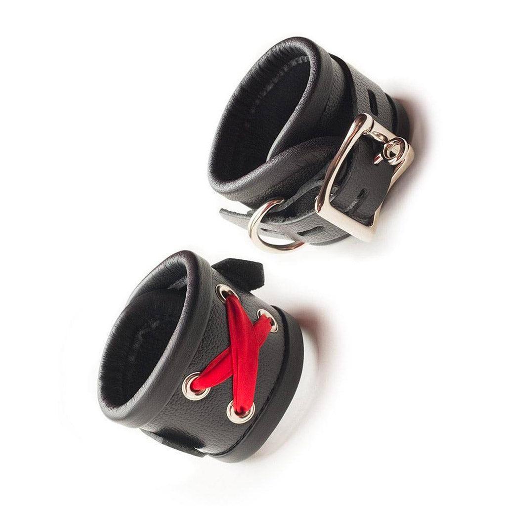 Red Laced Leather Wrist Cuffs - Image 4