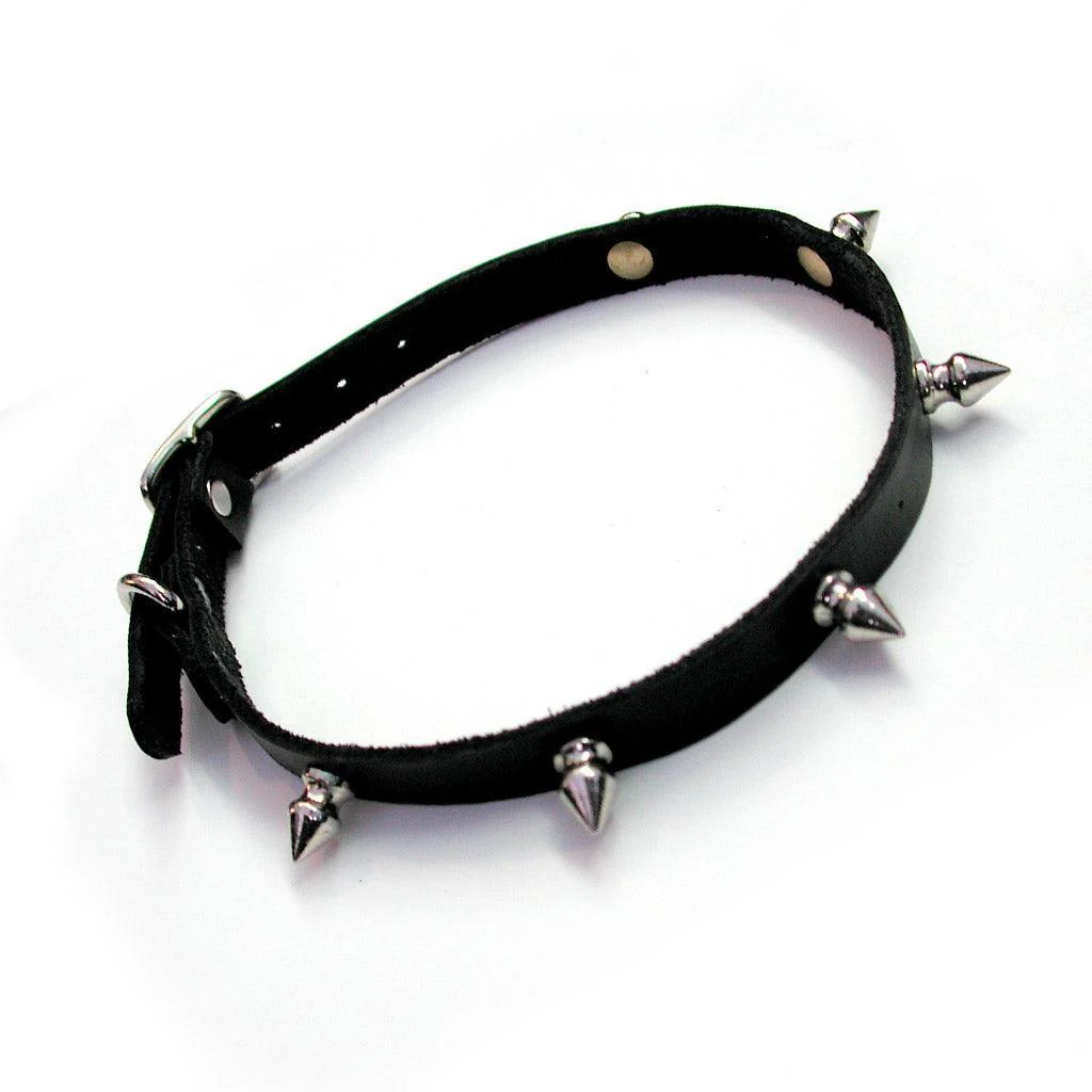 Spiked Leather Choker w/ D-Ring - Image 2