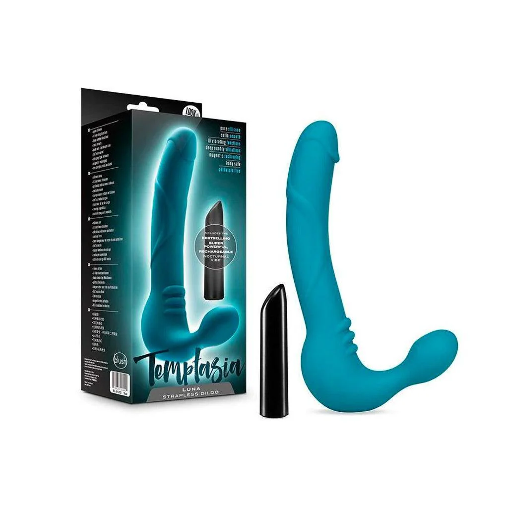 Temptasia Luna Strapless Vibrating Silicone Dildo, Teal - Image 4